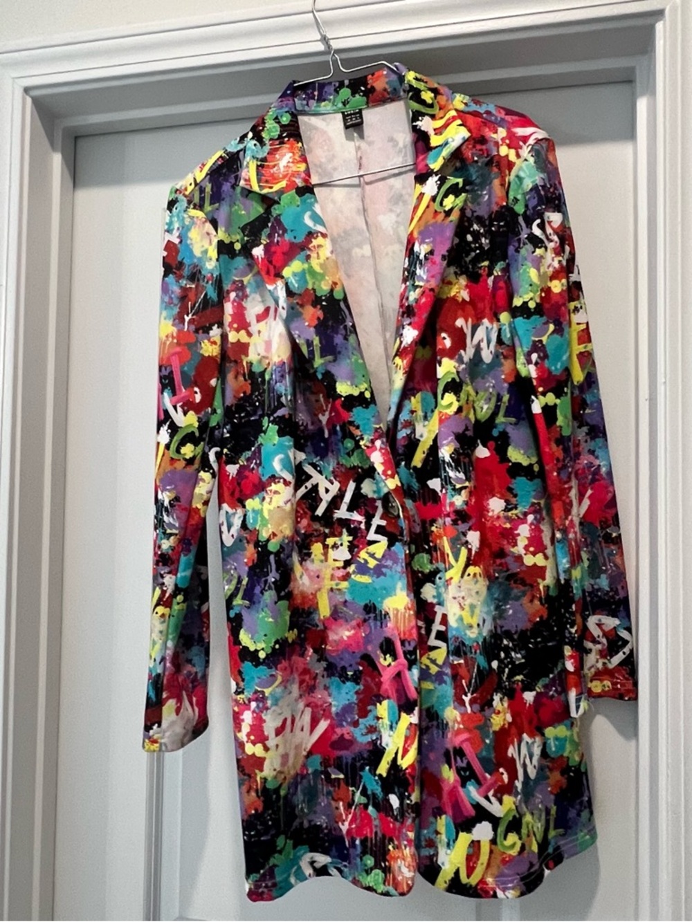 SHEIN Women’s Medium Vibrant Multicolor Painted Long Blazer